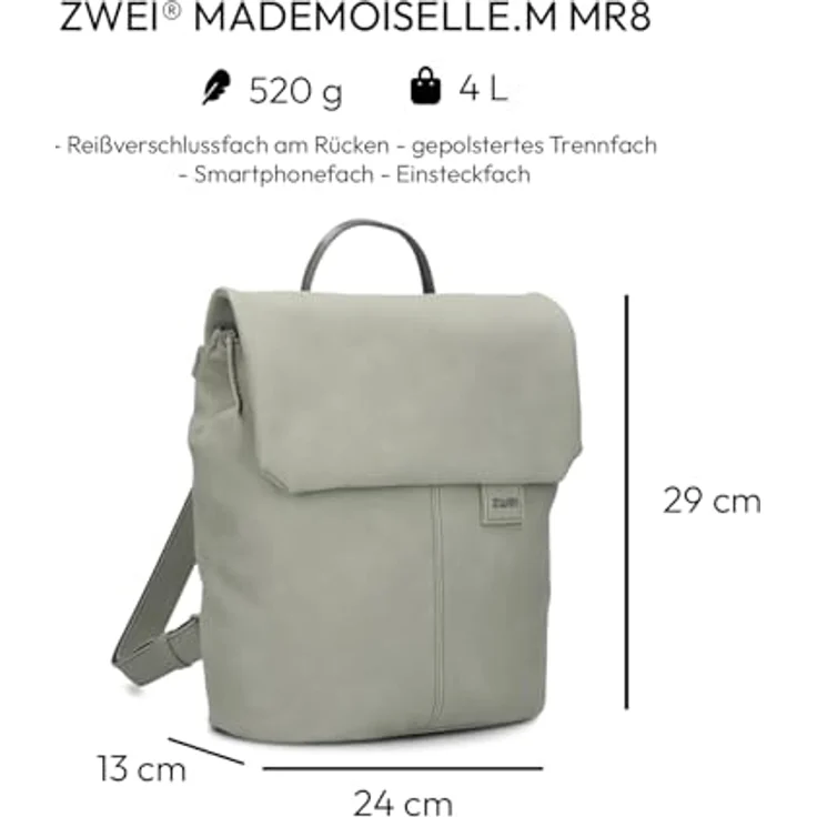Zwei Mademoiselle.M City Rucksack, 29 cm, grau, 100% Polyurethan, 24 cm x 13 cm – Bild 2