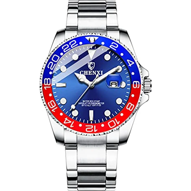 JewelryWe Herrenuhr Edelstahl Quarz Analog mit leuchtendem Zifferblatt, Kalenderfunktion und 3ATM wasserdicht, Silber Blau – Bild 1