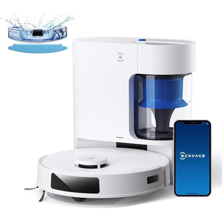 ECOVACS DEEBOT N20 Plus Saugroboter mit Wischfunktion, 8000Pa Saugkraft, staubbeutellose PureCyclone Station, Anti-Haar-Verhedderung, bis zu 300 Minuten Laufzeit, White
