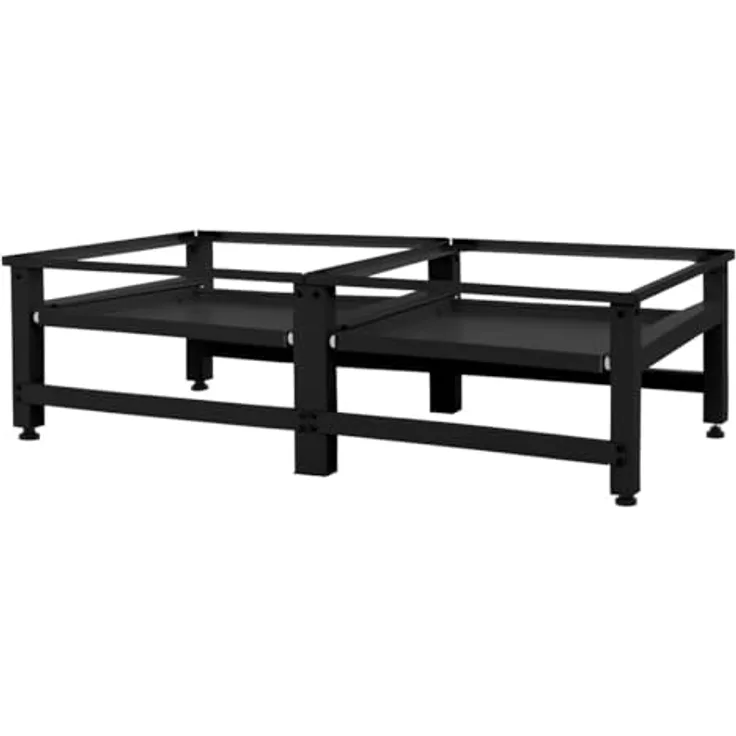 ML DESIGN modern living Doppel Waschmaschinen-Untergestell mit 2 ausziehbaren Ablagen, Schwarz, Stahl, bis 2x 150kg + 10kg, verstellbare Füße, Doppelsockel mit erhöhtem Rahmen und sicherem Stand