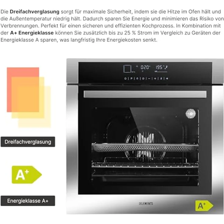 KB ELEMENTS Einbaubackofen 75DV3, 60 cm, 73 Liter, 15 Funktionen, Airfryer Funktion, AQUA CLEAN, Edelstahlrahmen, Touch Display – Bild 7
