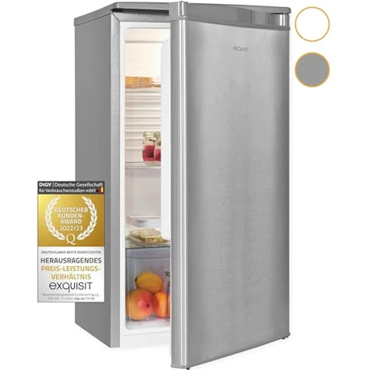 Exquisit Vollraumkühlschrank KS85-V-091E inoxlook | Kühlschrank ohne Gefrierfach freistehend 75 L Volumen | Vollraumkühlschrank ohne Gefrierfach Edelstahloptik