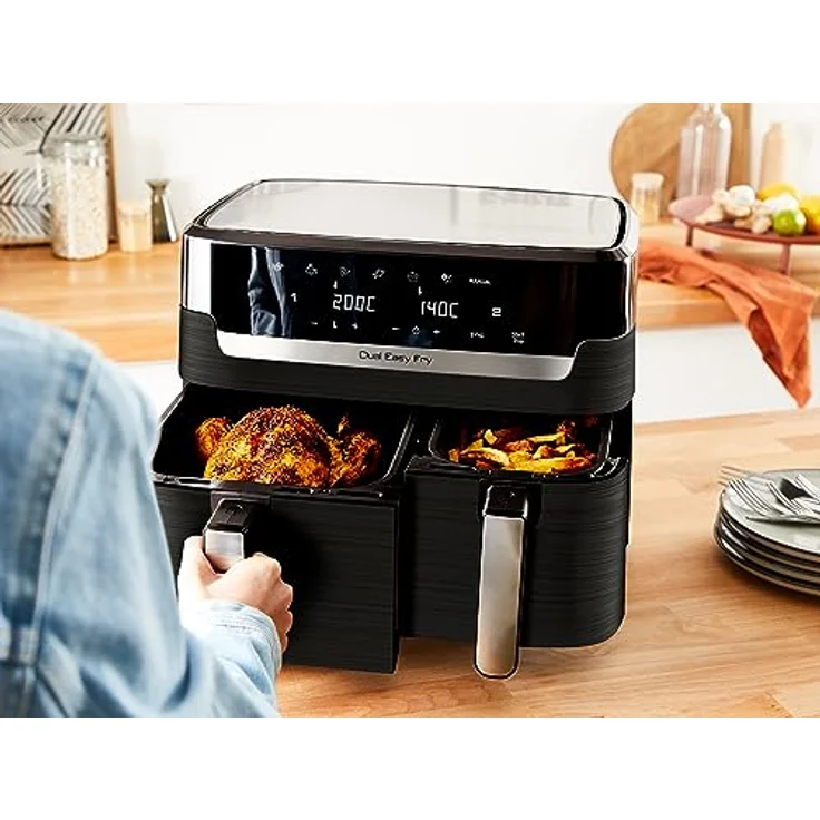 Tefal EY9018 Dual Easy Fry Doppelkammer-Heißluftfritteuse | 5,2/3,1 L Fassungsvermögen | zwei unabhängige Schubladen | 7 automatische Programme | energiesparend | Schwarz – Bild 3