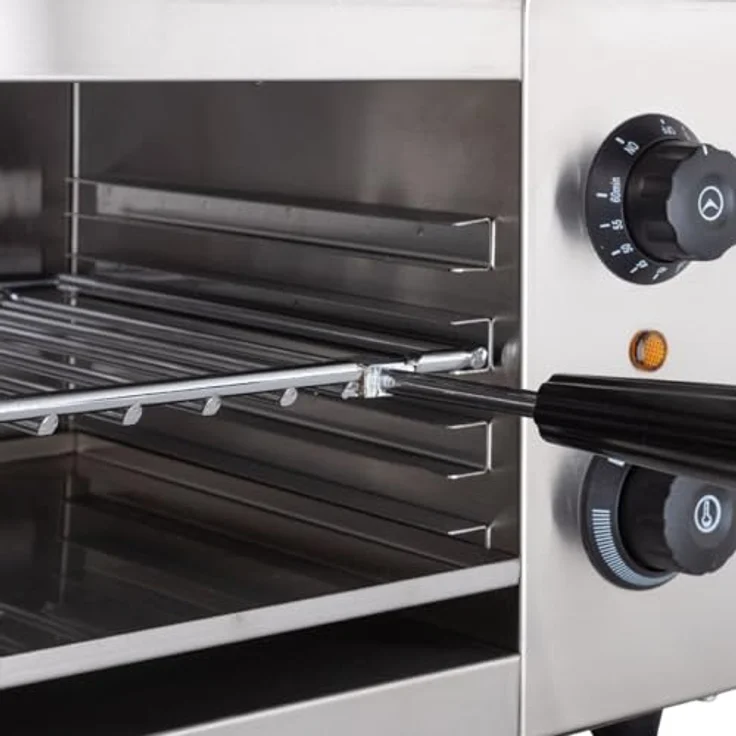 GastroHero Elektro Salamander, Profi Grillgerät aus Edelstahl mit 3 Einschubhöhen und Temperaturregelung bis 250°C, ideal zum Gratinieren, Toasten und Grillen – Bild 5