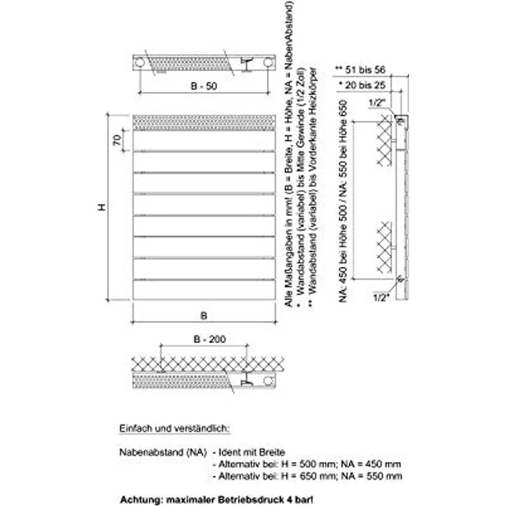 Ximax Badheizkörper PEP, 500 mm x 500 mm, Weiß, 242 Watt, modernes Designheizgerät für WC und Austauschheizkörper – Bild 4