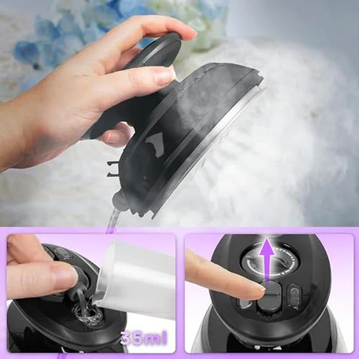 Duronic SI3 BK Mini Reisebügeleisen, 400W Dampfbügeleisen mit 35ml Wassertank, Keramikfläche, 2 Betriebsspannungen, schwarz – Bild 5