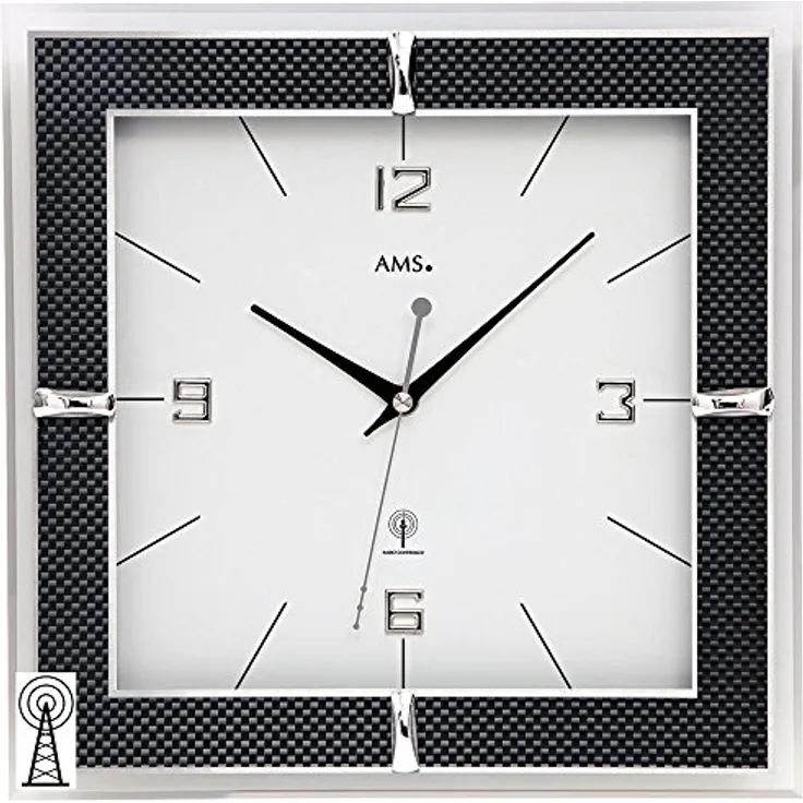 AMS Wanduhr, Holz, Weiß, 35 x 35 x 12 cm