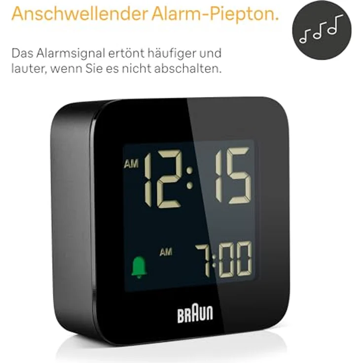 Braun BC08B Digitaler Reisewecker mit Schlummerfunktion, negativem LC-Display, schneller Einstellfunktion und Crescendo-Alarm in Schwarz – Bild 2