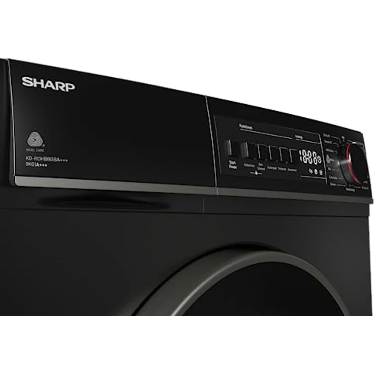 Sharp KD-ROHB8GBA+++-DEWärmepumpentrockner / A+++ / 8 kg / 15 Programme inkl. 30 min Kurzprogramm / BubbleDrum-Schontrolmmel mit LED-Trommelbeleuchtung / Ablaufschlauch / Schwarz – Bild 5