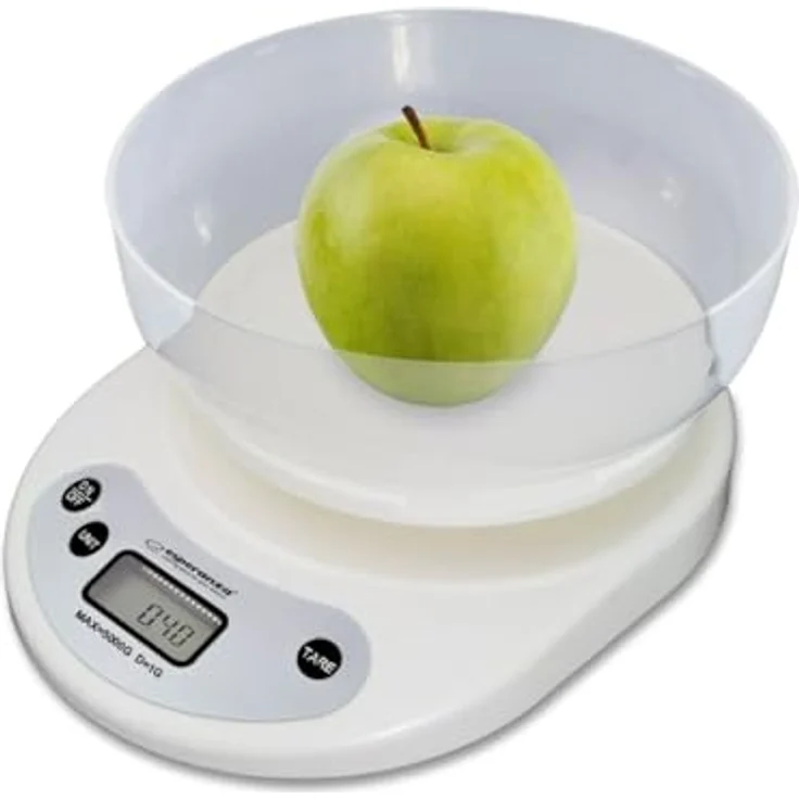 Esperanza COCONUT Küchenwaage, elektronisch, 5 kg Tragkraft, 1g Teilung, TARA-Funktion, Überlastungsanzeige, mit Wiegeschale 1 Liter, Kunststoff, weiß – Bild 2