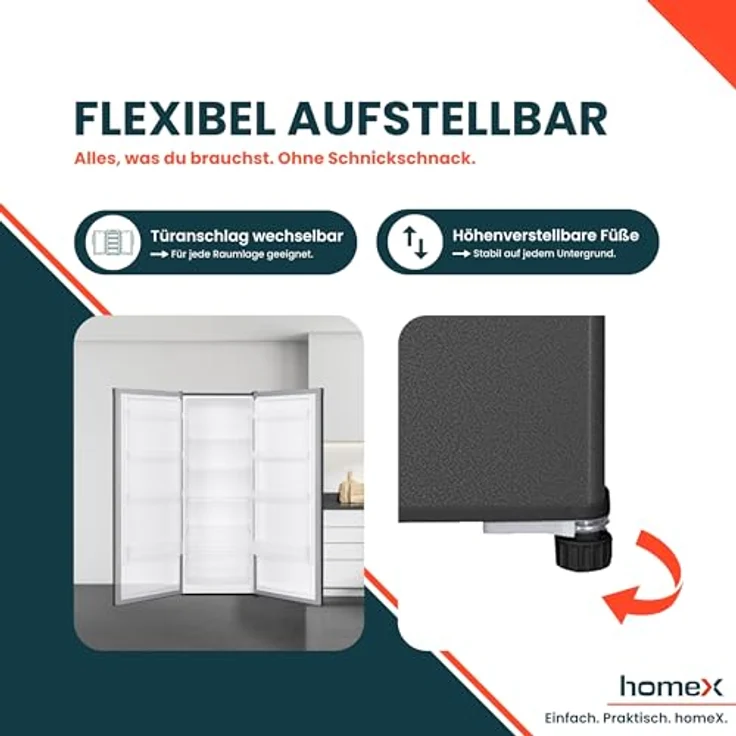 homeX CS2422E-S Kühlschrank ohne Gefrierfach, 242 Liter, freistehend, silber, 143 cm hoch, leise 37 dB, mechanische Temperaturregelung, 5 verstellbare Ablagen – Bild 7