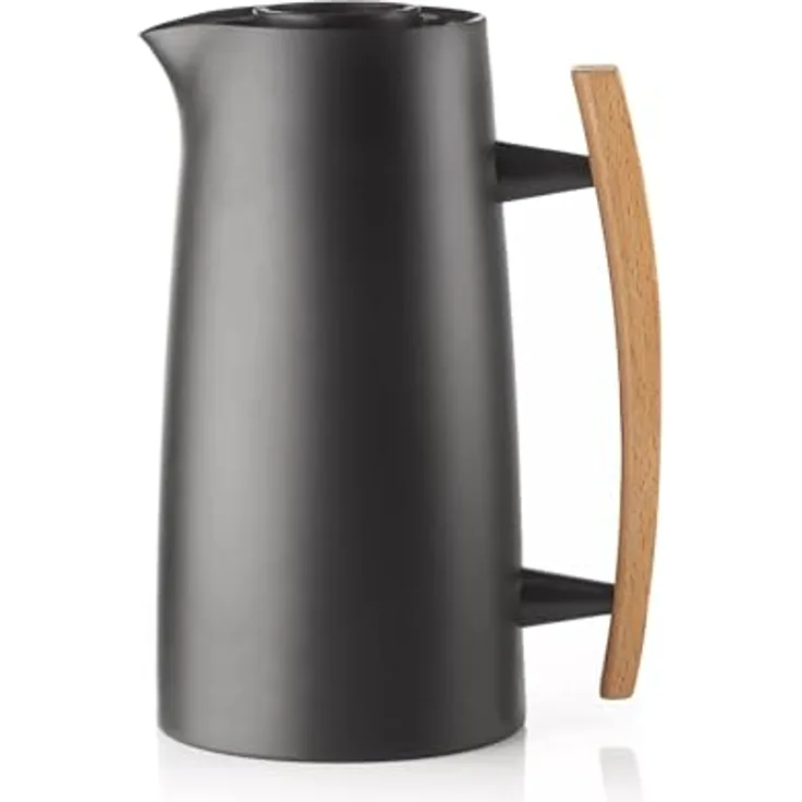 Guzzini RIVIERA '63 Thermokaraffe 1 Liter, doppelwandig mit Holzgriff, schwarz, 18,3 x 13 x H25 cm