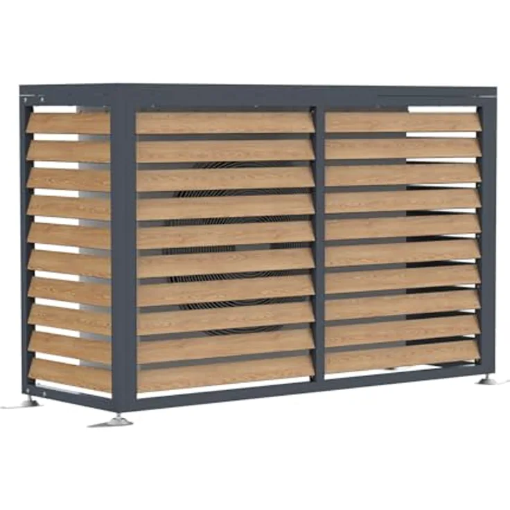 WESTMANN Boxa M, Wärmepumpen Verkleidung & Klimaanlagen Abdeckung aus Stahl in Holzoptik Anthrazit, Höhenverstellbar, 140x56x97 cm