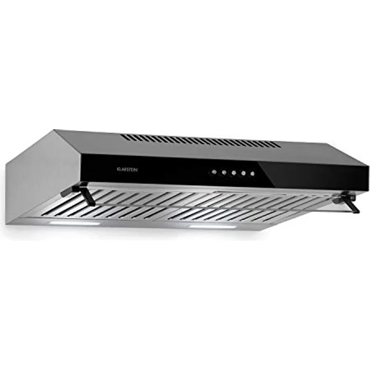 Klarstein Purista - Dunstabzugshaube, Unterbauhaube, Abzugshaube, 60 cm breit, Edelstahl, Wand-Montage, Halogen-Beleuchtung, 186 m³/h Abluftleistung, klappbare Klarglasblende, schwarz – Bild 1