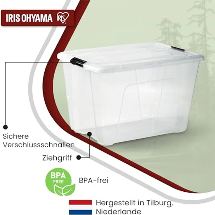 IRIS OHYAMA stapelbare Aufbewahrungsboxen mit Klickverschluss, Plastik, transparenter Deckel, 60 L, 2er Set – Bild 4