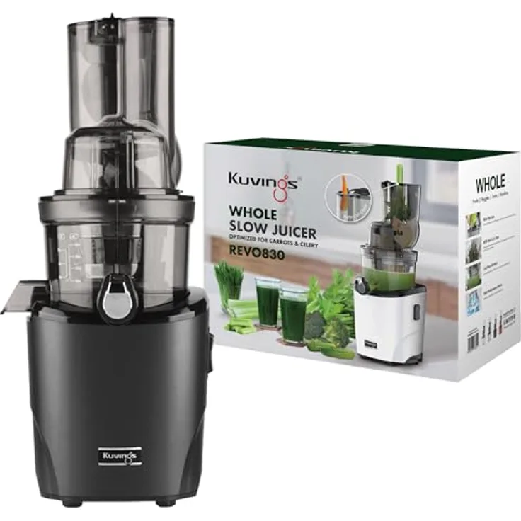 Kuvings REVO830 Slow Juicer | Automatisches Schneidesystem | inkl. Smoothie & Sorbet Filter Set | Mattschwarz