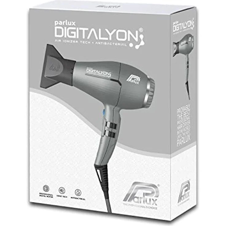 Parlux Digitalyon, Professioneller digitaler Haartrockner mit Negativ-Ionen-Technologie, sehr leicht und leistungsstark, Glittergrau – Bild 3