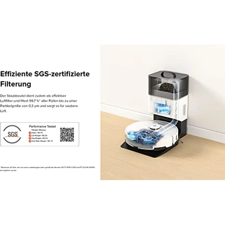 roborock S8+ Saug- & Wischroboter mit Absaugstation (Saugleistung 6000Pa, 180min Akkulaufzeit, 350ml Staub- / 300ml Wassertank, DuoRoller, Schall-/Auto-Lifting-Wischsystem, App-/Sprachsteuerung), weiss – Bild 4