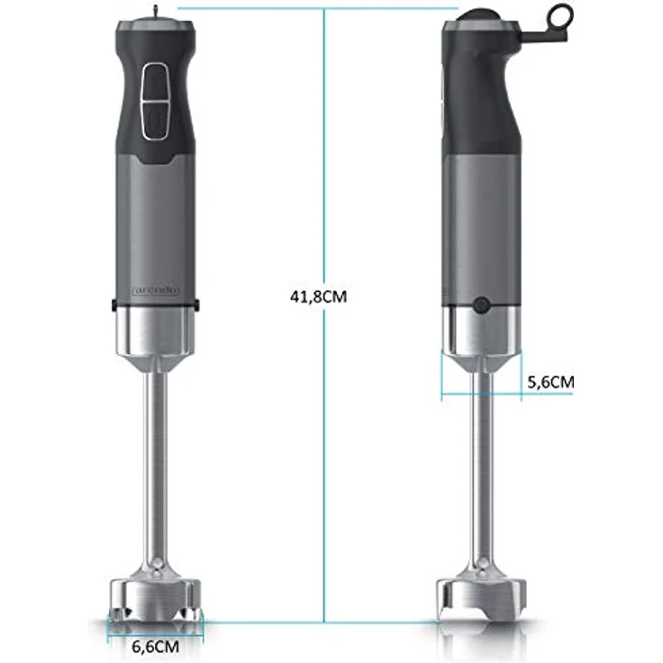 Arendo Handmixer & Rührgeräte 1000 Watt inkl. Messbecher - vierflügeliges Messer - abnehmbarer Mixfuß - Edelstahl Cool Grey – Bild 3