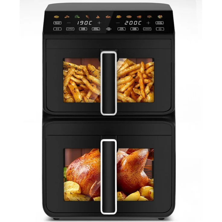 Fukstern Heißluftfritteuse Double Stack, 11L, 3000 W, 11 Programme, Touchdisplay, Sichtfenster, unabhängige Temperaturregelung, Antihaft-Metallkörbe, fettfreies Kochen