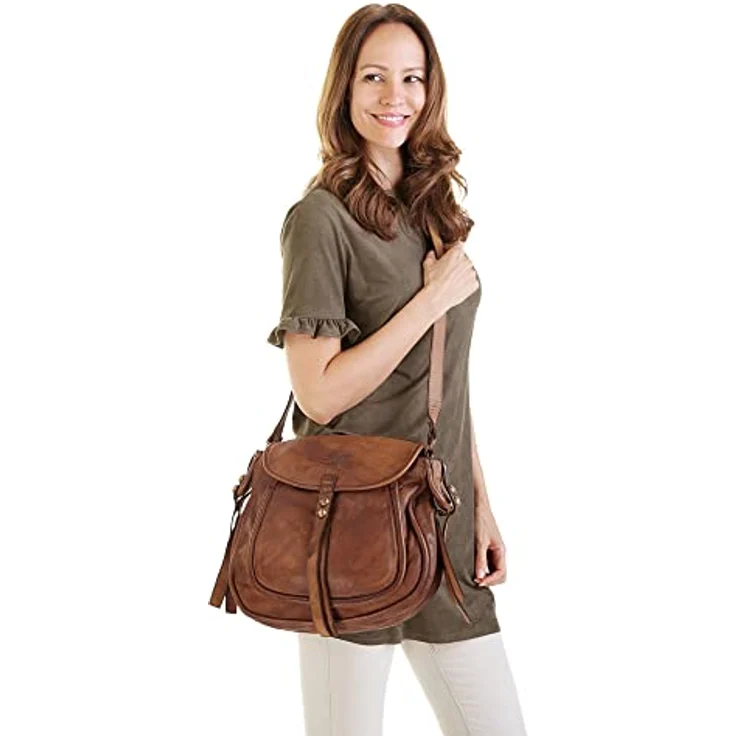 Samantha Look Umhängetasche, echt Leder, Made in Italy, 30 cm x 26 cm, mattgoldene Metallapplikationen – Bild 2