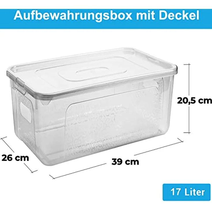 2friends Aufbewahrungsbox mit Deckel 6er Set, 17 Liter robuste Kunststoffbox, stapelbar und platzsparend, transparent, Made in EU – Bild 2