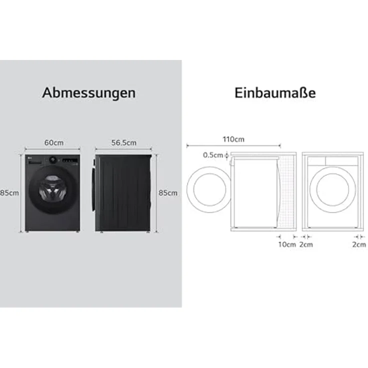 LG F4WX801YB, Frontlader Waschmaschine, 11 kg, A, 71 dB, 1350 RPM, Inverter Direct Drive, TurboWash 360°, AI Wash, Steam Technologie – Bild 6