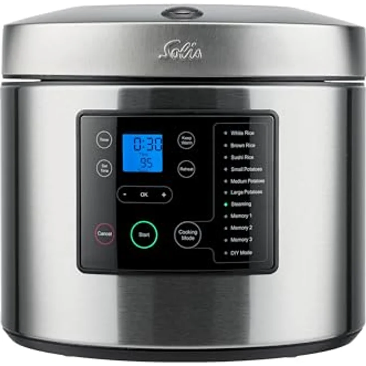 Solis Rice & Potato Cooker 8161 - Kartoffel- und Reiskocher - Dampfgarer mit Timerfunktion - 7 Programme - Aufwärmfunktion - 5 Liter Fassungsvermögen - Silber – Bild 1