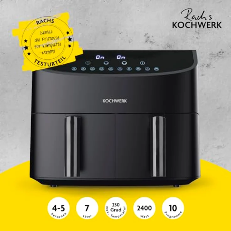 XXXL HEIßLUFTFRITTEUSE Rachs Kochwerk, Schwarz, 7 L, antihaftbeschichteter Innenbehälter, Temperaturanzeige, Touchscreen, Heißlufttechnologie – Bild 2