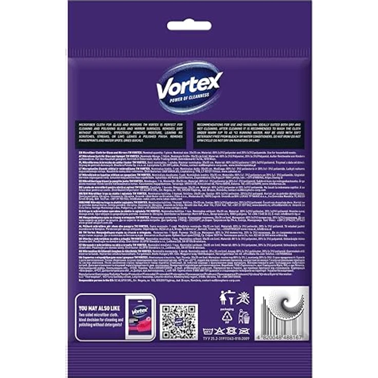 Vortex Mikrofasertuch für Glas und Spiegel, 35 x 35 cm, Universell einsetzbar, Nass und Trocken, Waschmittelfrei, Streifenfrei, Blau, 1 Stück – Bild 2