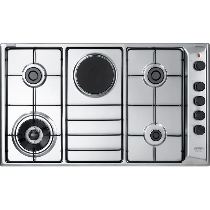 De'Longhi FLA 49 RD, 90 cm Einbau-Kochfeld aus Edelstahl, Kombi mit 4 Brennern und Einhandzündung