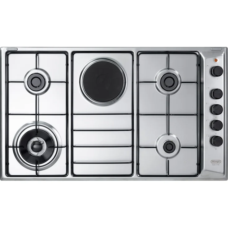 De'Longhi FLA 49 RD, 90 cm Einbau-Kochfeld aus Edelstahl, Kombi mit 4 Brennern und Einhandzündung