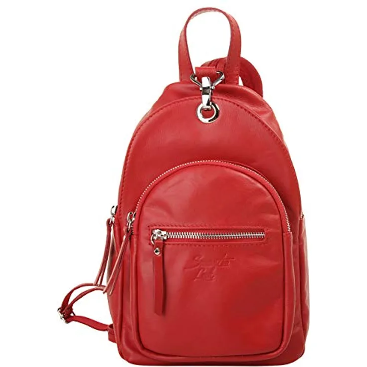 Samantha Look Cityrucksack, echt Leder, Made in Italy, kompaktes Format, trendiger Karabiner, grün
