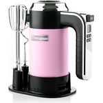 Westinghouse Retro Handmixer, 5 Geschwindigkeitsstufen + Turbofunktion, 2 Rührbesen, 2 Knethaken, LCD-Anzeige, Timer, Sockelboden, Aufbewahrungstasche, 350 Watt, pink
