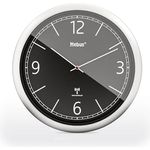 Mebus Funk-Wanduhr, 26 cm, lautlos, klares Design, silberner Rahmen, schwarzes Zifferblatt, Modell 19813 - Modern und präzise
