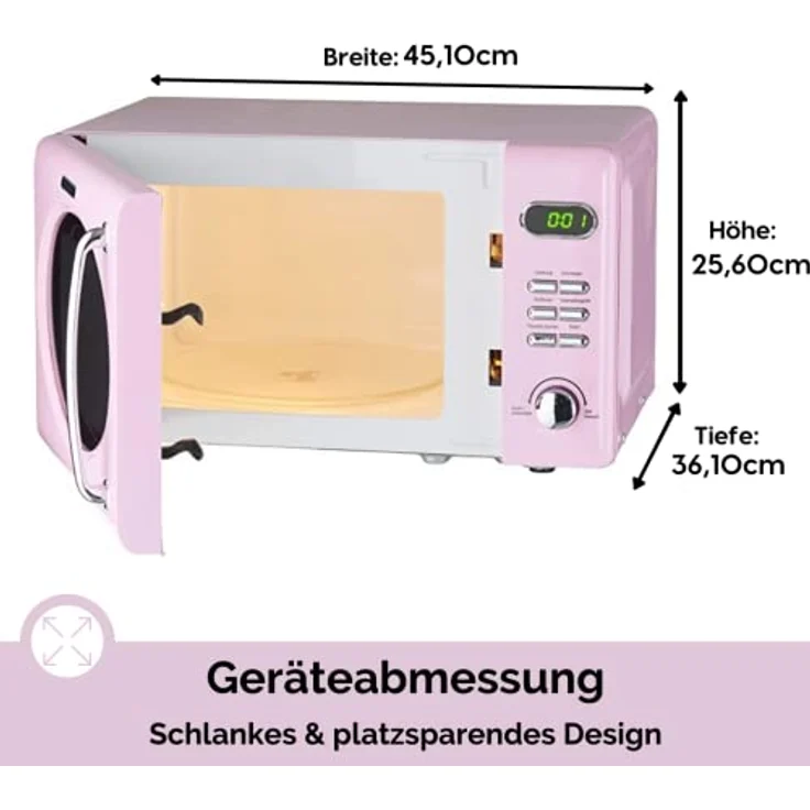 Wolkenstein WMW720 SP Mikrowelle, Standgerät, 700 Watt, 20 Liter Garraum, Nostalgie pink RETRO – Bild 6