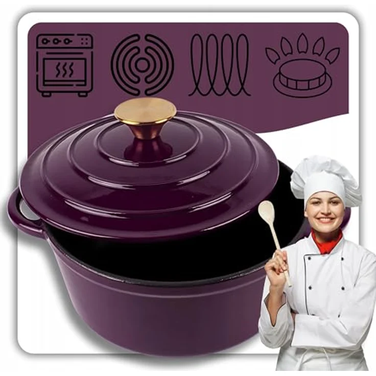 Torvon Bräter Gusseisen-Topf emailliert 22 cm, Farbe Aubergine, ideal für Ofen und Herd – Bild 2