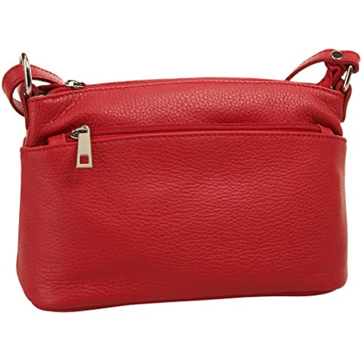 Cluty Umhängetasche, echt Leder, Made in Italy, Schwarz, 15 cm x 27 cm x 6 cm, 4 Reißverschlussfächer, verstellbarer Schultergurt – Bild 3
