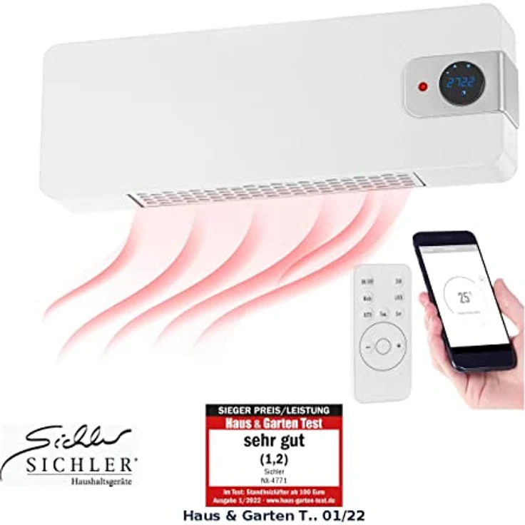 Sichler WLAN-Keramik-Wandheizlüfter mit LED-Display, Heizlüfter, Weiss, Heizlüfter – Bild 3