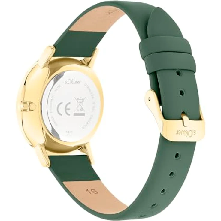 s.Oliver Damenuhr, elegante Armbanduhr in Gold, 34 mm, Metallgehäuse, wasserdicht bis 3 ATM, kratzfest, mit Kunstlederarmband in Grün – Bild 3