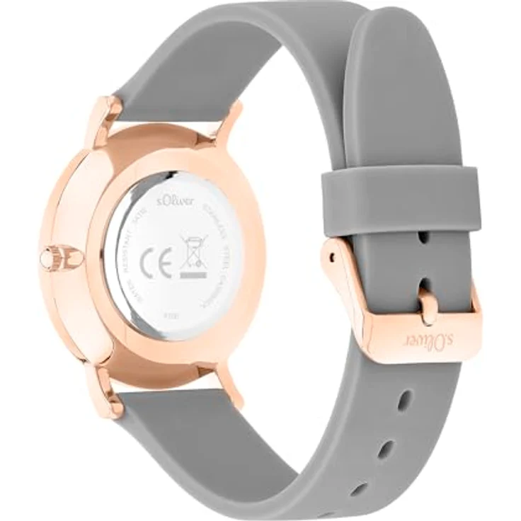 s.Oliver Damen Analog Quarz Armbanduhr SO-4186-PQ, 36 mm Metallgehäuse, graues Silikonarmband, kratzunempfindliches Mineralglas, Wasserdichtigkeit bis 3 ATM – Bild 3