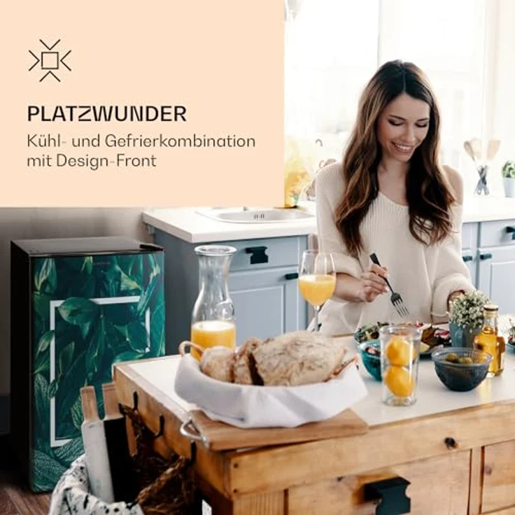 Klarstein CoolArt Kühl-Gefrier-Kombination, Kühlschrank mit 2 Kühl-Ebenen, 79 Liter, Wald-Motiv, Thermostat mit 5 Stufen, leiser Betrieb unter 45 dB – Bild 2