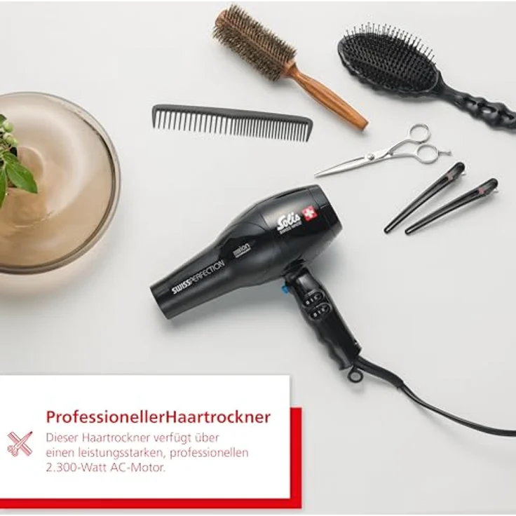 Solis Swiss Perfection 440 Haartrockner, 2300W, Kaltstufe, AC-Motor, Ionen-Technologie, Überhitzungsschutz, Keramik-Technologie, Turmalin-Technologie, schwarz – Bild 4