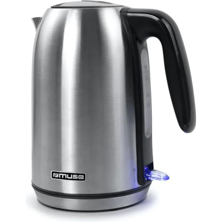 Muse Edelstahl Wasserkocher 1.7L, BPA-frei, 2200W, isolierter Griff, beleuchteter Schalter, herausnehmbarer, waschbarer Filter