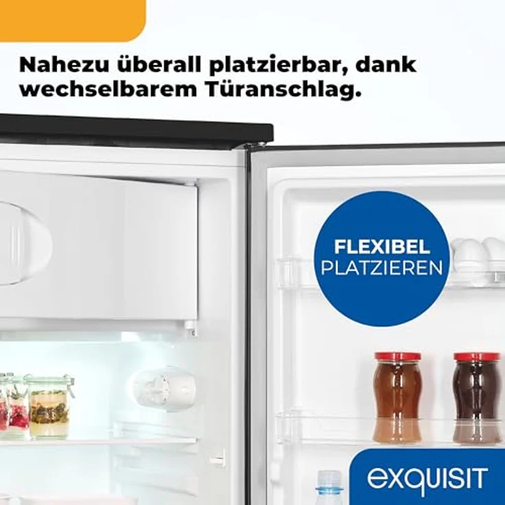 Exquisit KS515-4-051C, Kühlschrank mit Gefrierfach, 107l Nutzinhalt, 4-Sterne-Gefrierqualität, 2 Glasablagen, 37 dB, inoxlook – Bild 9