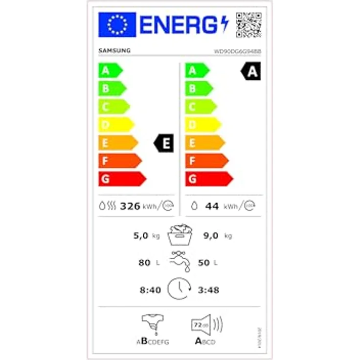 Samsung Waschtrockner WD6100D SLIM WD90DG6G94BB, 9 kg Waschen, 5 kg Trocknen, 1400 U/min, Platzsparendes Design mit Vollwasserschutz – Bild 9