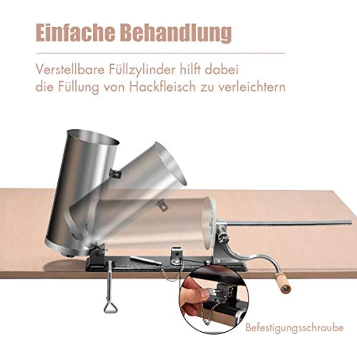 COSTWAY Wurstfüllaufsatz, Wurstfüller, inkl. 4 Füllrohre, 3,6L, Edelstahl, Küchengeräte-Zubehör – Bild 6