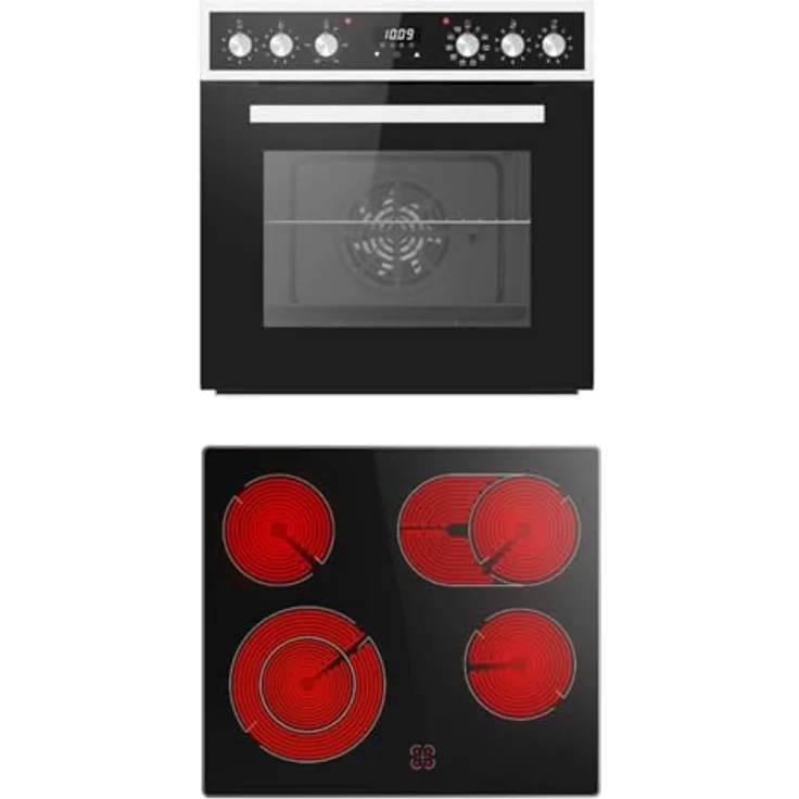 PKM EHS8-2KBG Einbauherdset, Premium Set mit 9 Backofenfunktionen, Touch Control, Energieeffizienzklasse A, Edelstahl/Schwarz-Design