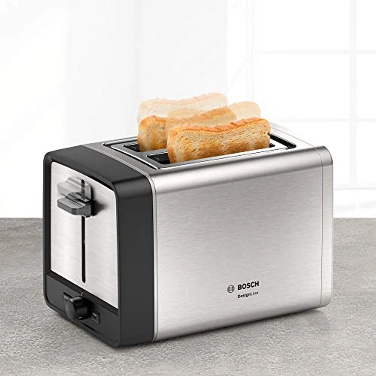 Bosch TAT5P420DE DesignLine Kompakt-Toaster, Auftau-Aufwärmfunktion, versenkbarer Brötchenaufsatz, Abschaltautomatik, 970 W, Edelstahl – Bild 4