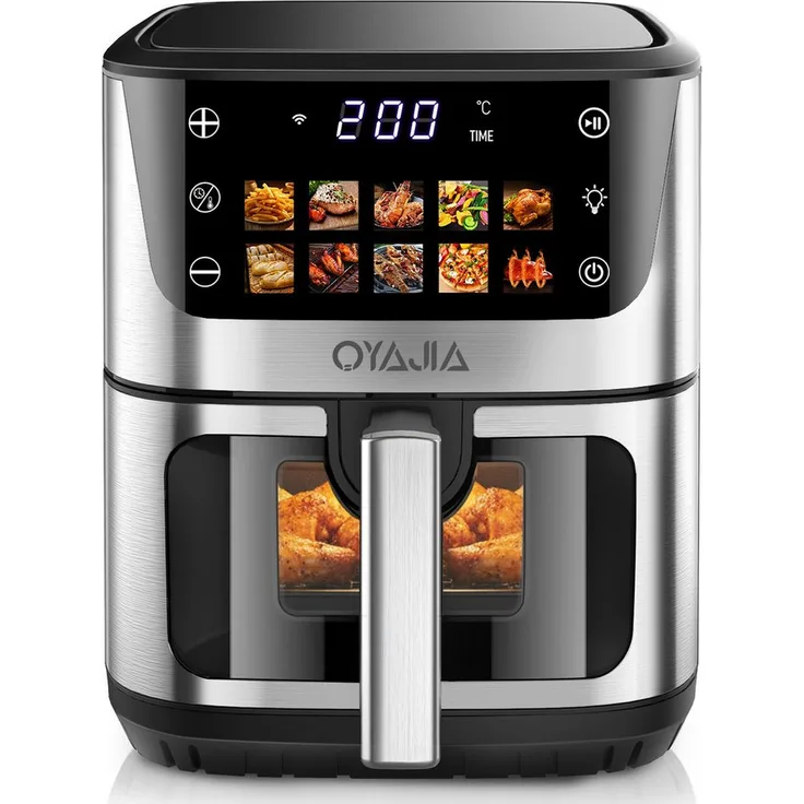 oyajia Heißluftfritteuse 9 Liter XXL Air Fryer, 10in1 mit Farb-LED-Display, Sensor-Touch Bedienung, fettfreier Zubereitung, Timer, spülmaschinenfestem Korb, 1800 W, Warmhaltefunktion